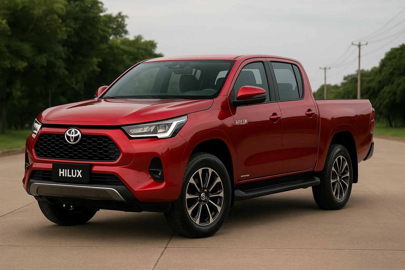 Imagem da nova Hilux 2027 chega ao Brasil com painel digital e tecnologia híbrida-leve, destacando um design moderno e inovador