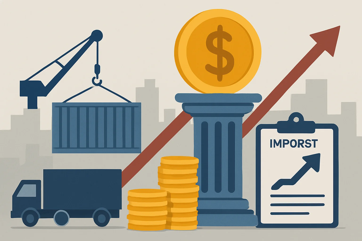 Imagem representando imposto de importação vira pilar, simbolizando a arrecadação de R$ 14 bilhões para ajusta a meta fiscal