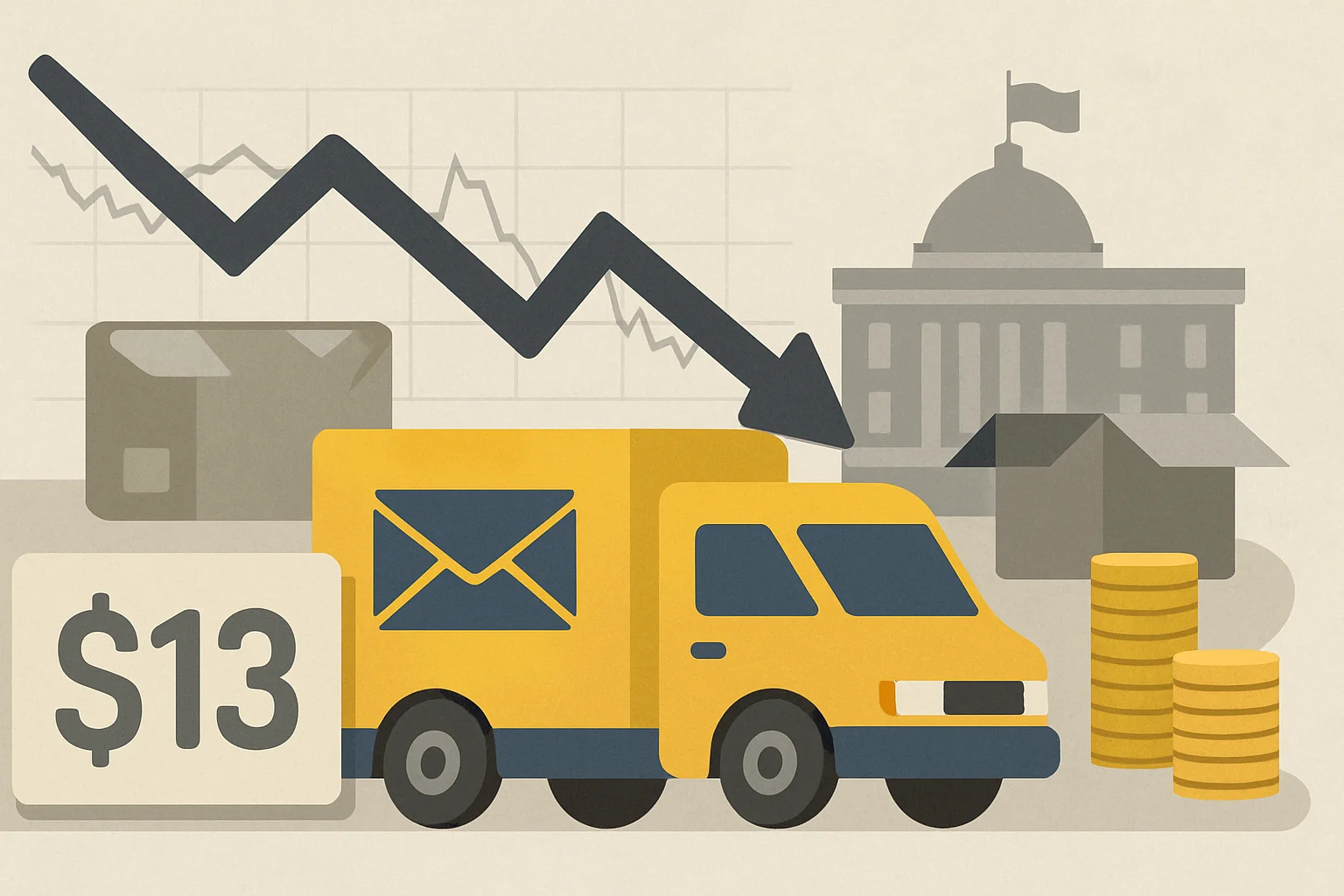 Imagem horizontal 16:9 representando a crise nos Correios e seu impacto na economia brasileira