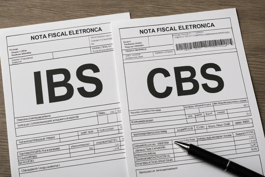 Capa horizontal 16:9 ilustrando IBS e CBS nas notas fiscais, relevantes para empresas em 2026